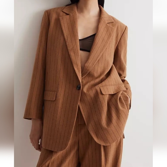 Madewell Oversized Wool Blend Striped Italian Fabric Blazer - Picture 1 of 16